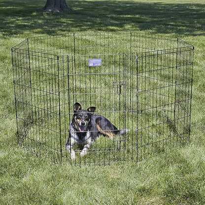 MidWest Homes for Pets Folding Metal Dog Exercise Pen, Indoor/Outdoor Playpen with Secure Door, Provides 16 Sq Feet of Play Space, 36-Inches Tall, Black E-Coated