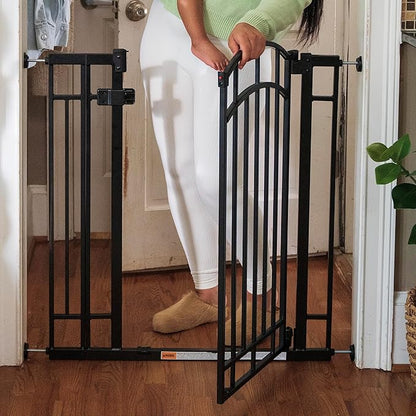 Ingenuity Multi-Use Decorative Extra Tall Walk-Thru Baby Gate, Fits Openings 28.5-48 Inch (Pack of 1), Black Metal, for Doorways and Stairways, 36' Tall Baby and Pet Gate, Black, One Size