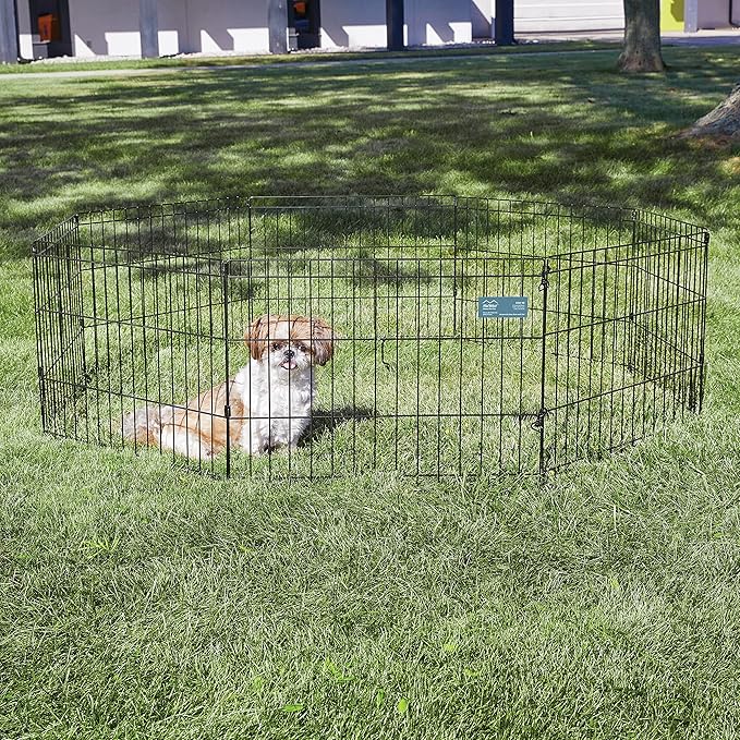 MidWest Homes for Pets 18-Inch Exercise Pen, for Indoor and Outdoor use, 16 Sq Feet of Play, Folding Dog Pen, No Door Design for Maximum Security, Easy to Set Up, Foldable Dog Playpen