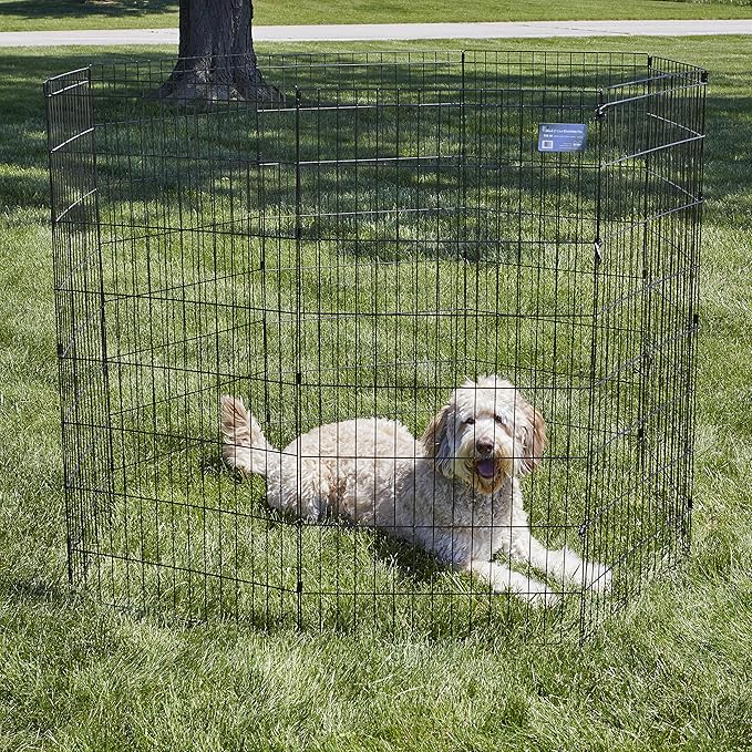 MidWest Homes for Pets 48-Inch Exercise Pen, for Indoor and Outdoor use, 16 Sq Feet of Play, Folding Dog Pen, No Door Design for Maximum Security, Easy to Set Up, Foldable Dog Playpen
