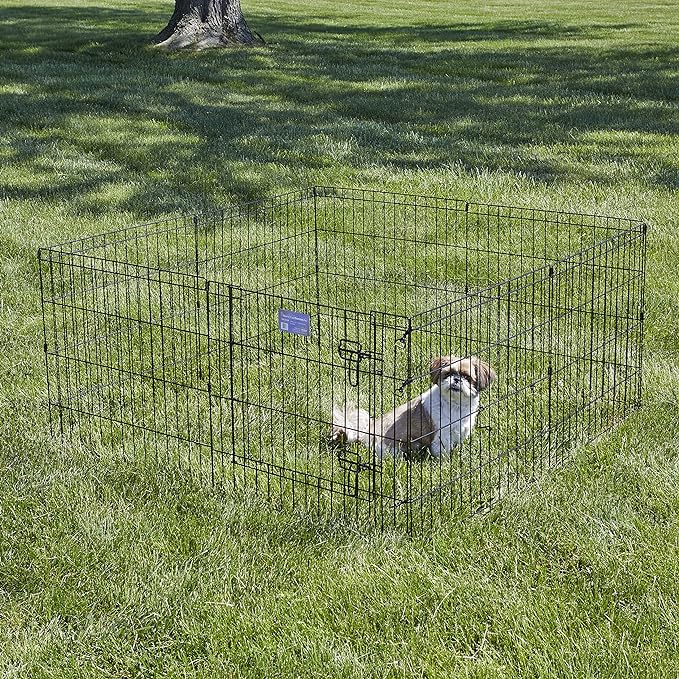 MidWest Homes for Pets 24-Inch Exercise Pen, for Indoor and Outdoor Use, 16 Sq Feet of Play, Single Door Folding Dog Pen, with Large Door Opening & Secure Latch, Easy to Set Up, Foldable Dog Playpen